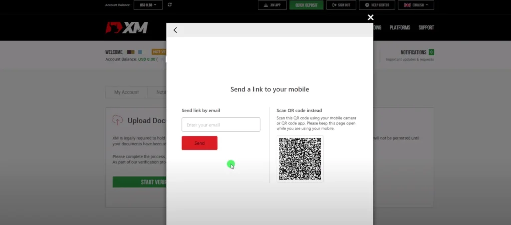 tradeszee-guide- xm broker account verification start-QR scan for verification