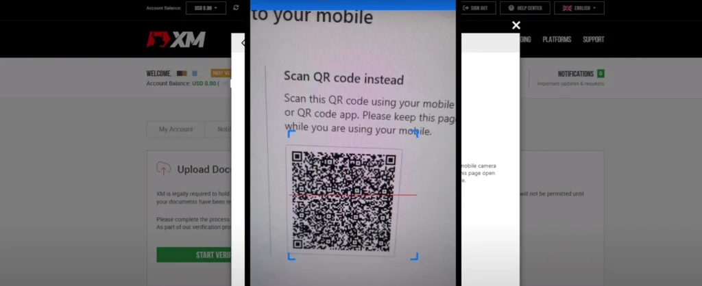 tradeszee-guide- xm broker account verification start-QR scan for verification