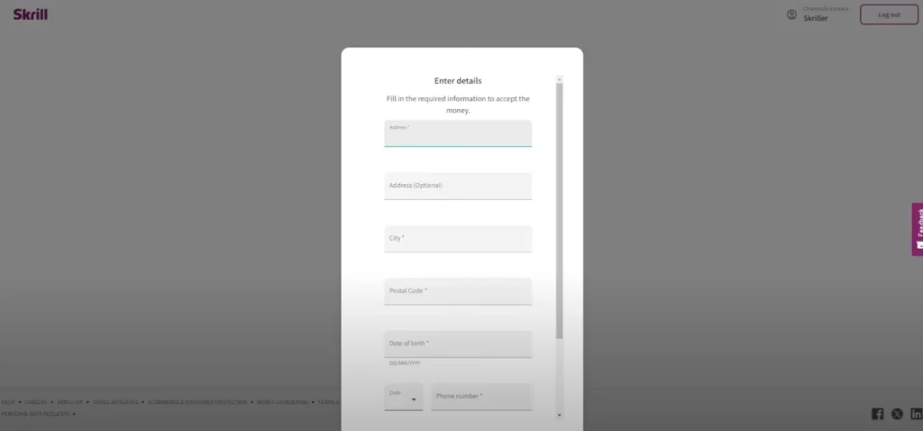 Skrill account opening and verification - tradeszee steps guide - add details of the person