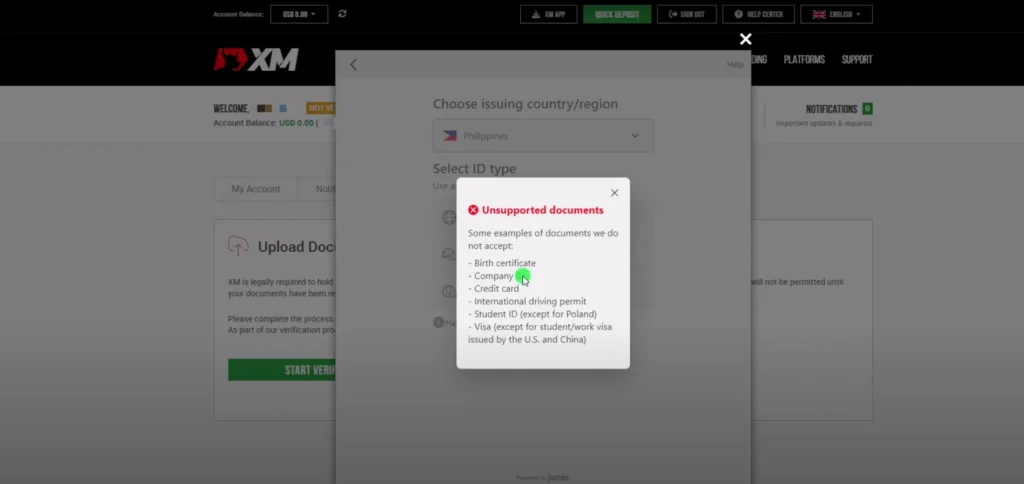 tradeszee-guide- xm broker account verification start-unsupported documents